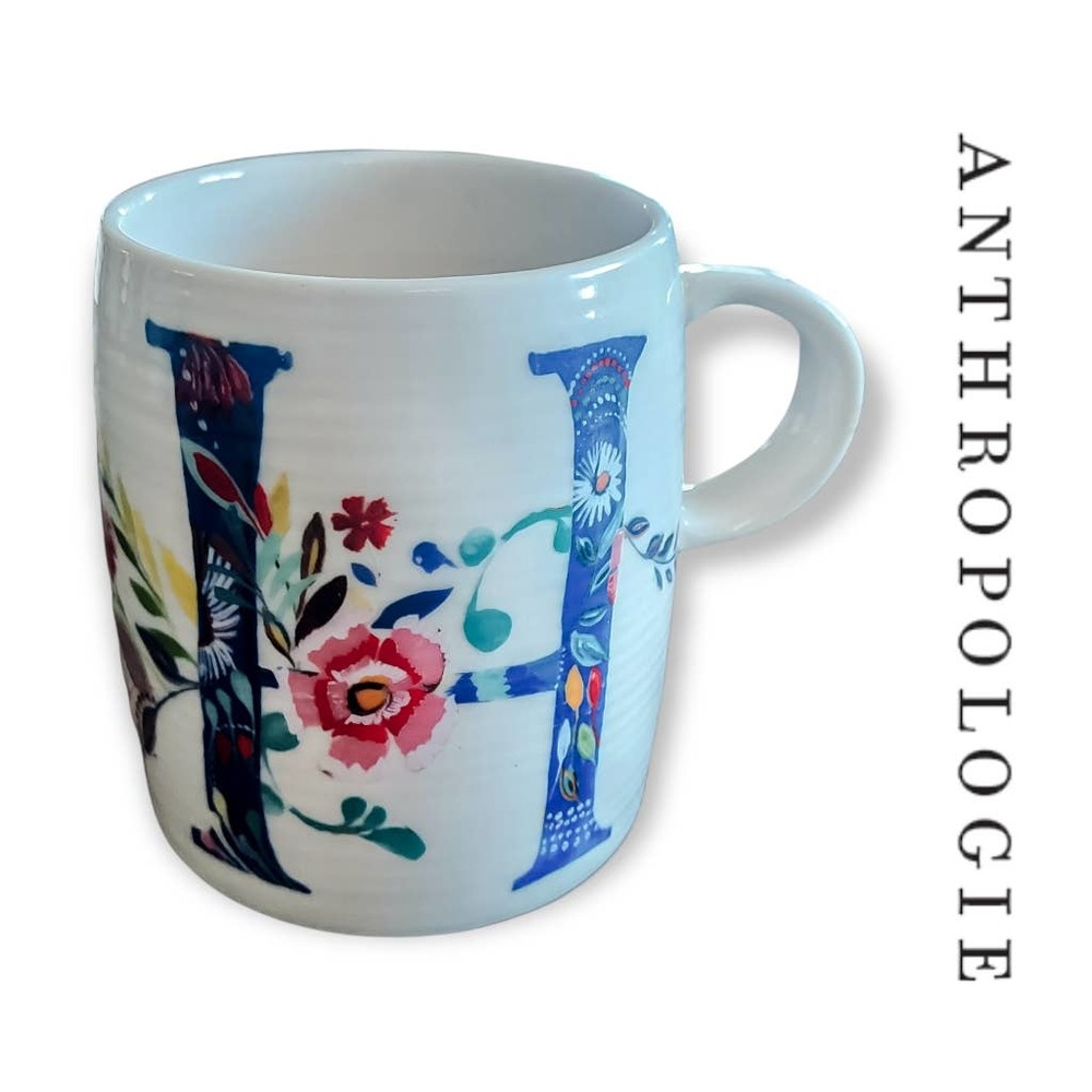 Anthropologie Starla M Halfmann Floral Monogram "H" Mug
